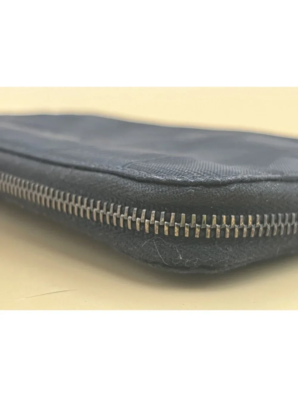Chanel Black Checkered Canvas Zipper Wallet With CC Logo Design